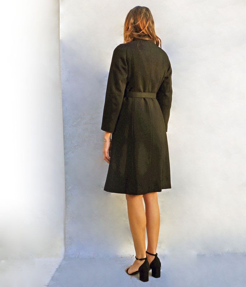 Vintage Black Wool Knee Length Coat Asymmetric Belted Coat Etsy