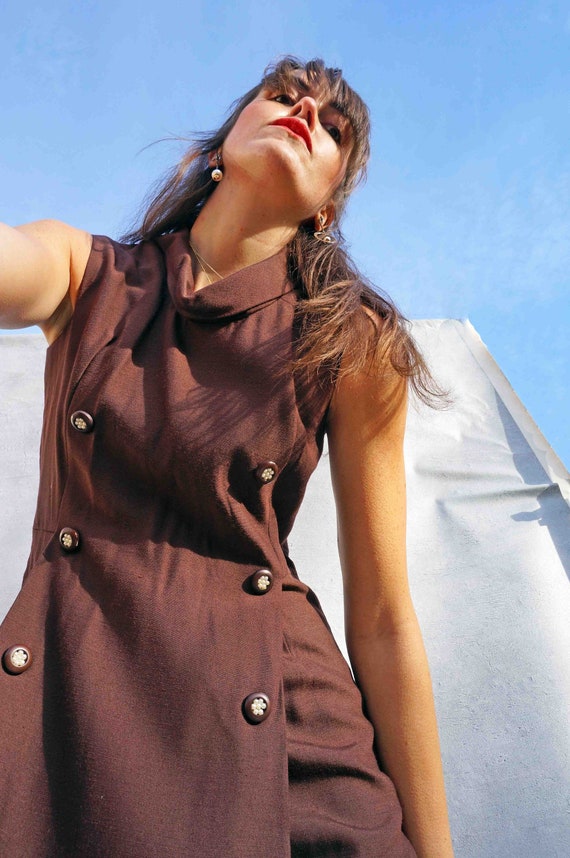 Vintage 1970s Brown Tunic Dress, Smart Work Dress