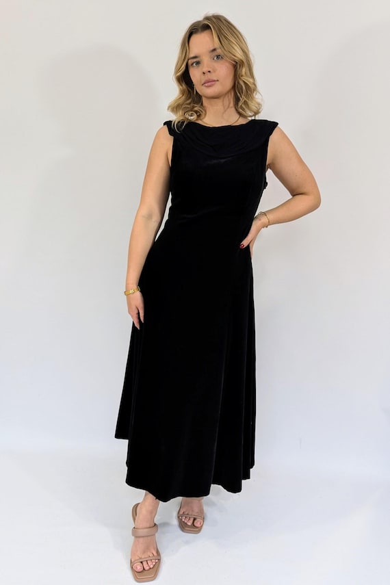 1980s Vintage Laura Ashley Black Velvet Evening Dress, 80s Cocktail Dress with Bow 1980s Vintage Laura Ashley Black Velvet Evening Dress, 80s Cocktail Dress with Bow
