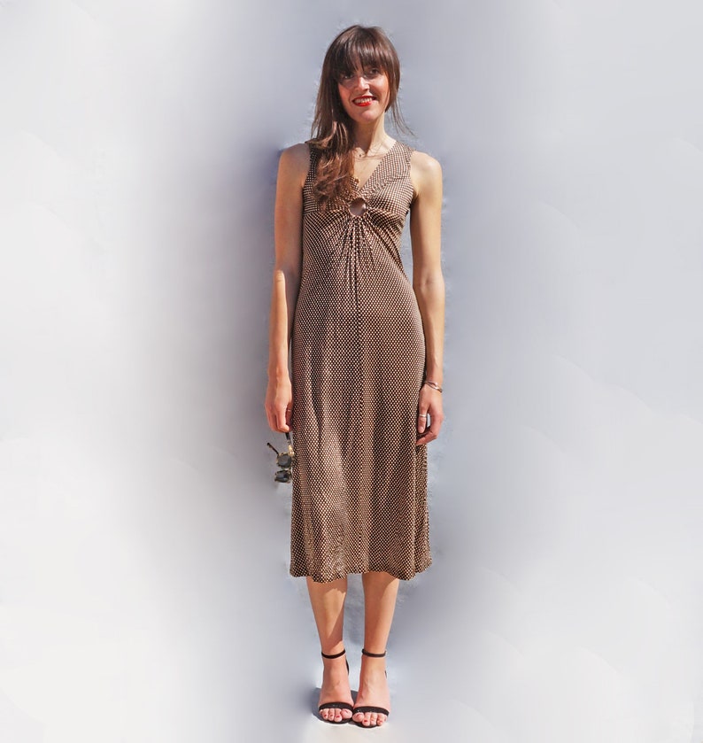 Brown Polka Dot Dress 1960s Sleeveless Spotty Dress Wedding Etsy