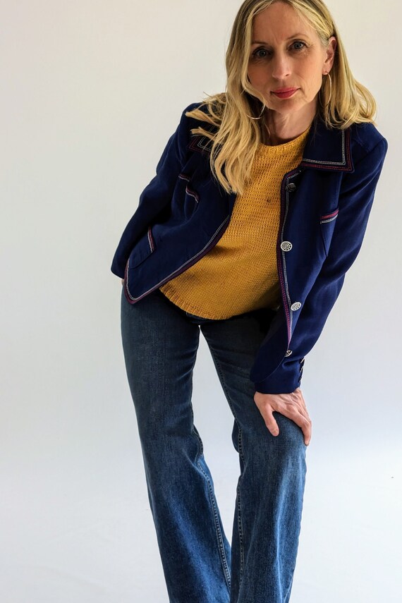 Vintage 70s Louis Feraud by Andre Peters Navy Blue Women s Jacket