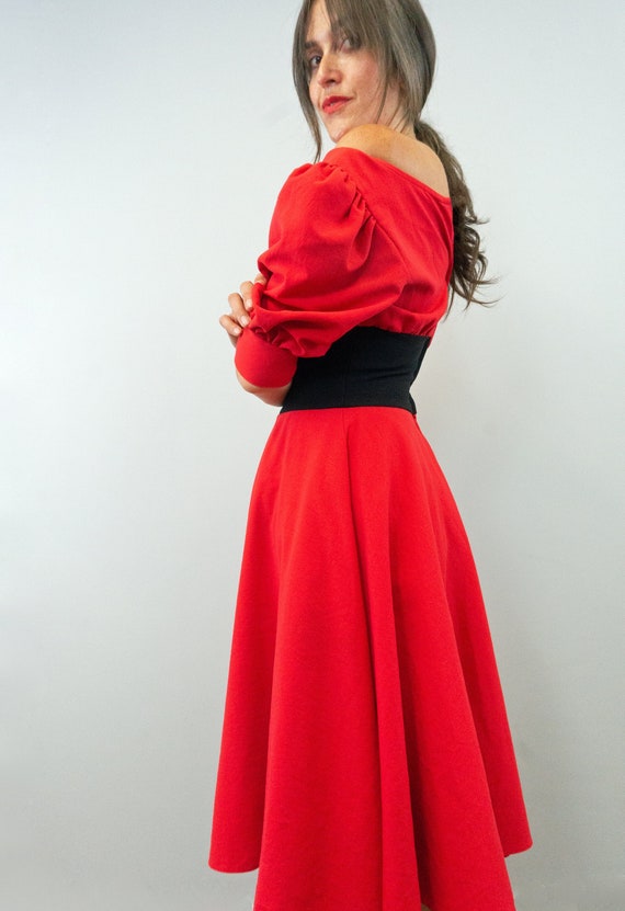 Vintage 1980s Zandra Rhodes Full Skirt Midi Dress, - image 1