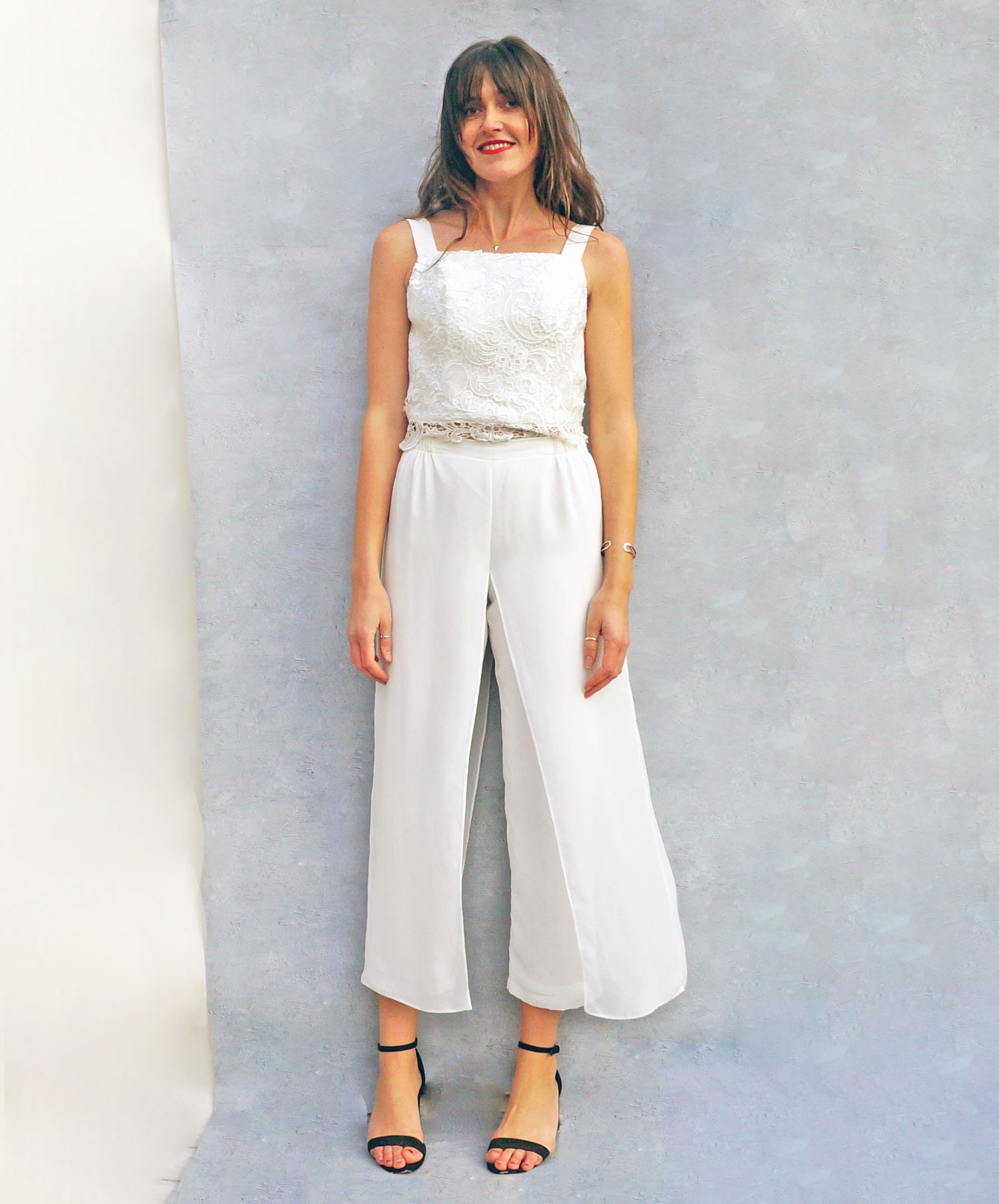 white lace pants suit