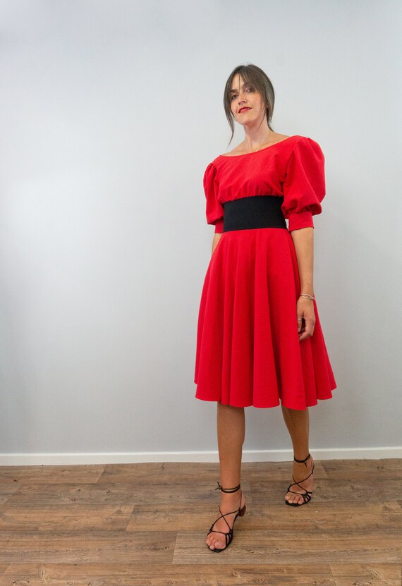 Vintage 1980s Zandra Rhodes Full Skirt Midi Dress, - image 3