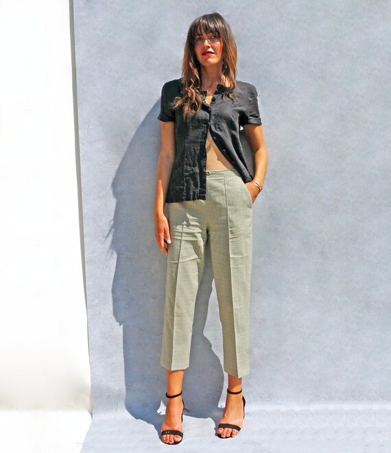 High waisted grey plaid pants clearance
