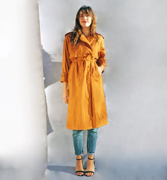 Vintage Orange Trench Coat, 1980s Women's Trench C