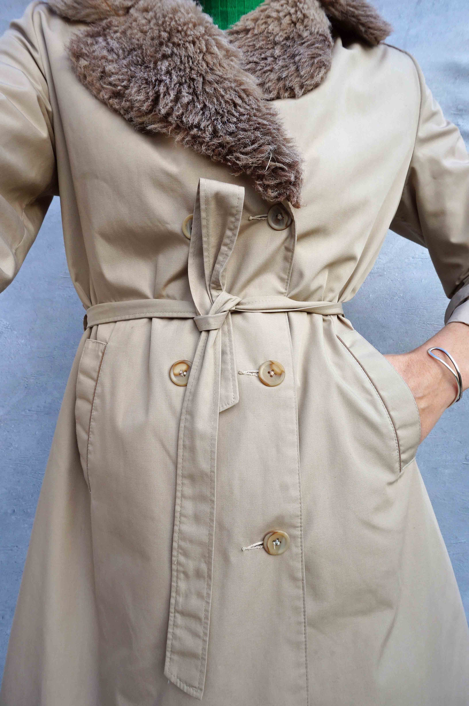 Vintage Faux Fur Collar Trench Coat Long Spring Coat Etsy UK