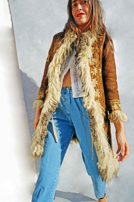 Vintage Embroidered Shearling Sheepskin Coat, 60s