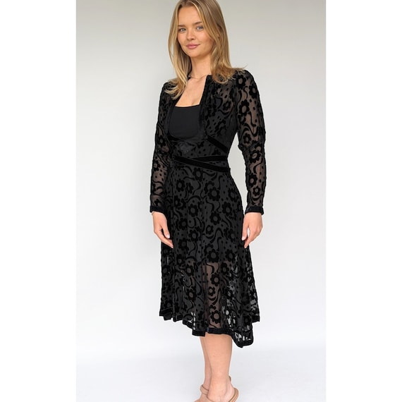 1970s Ossie Clark Black Cut Velvet Dress 1970s Ossie Clark Black Cut Velvet Dress