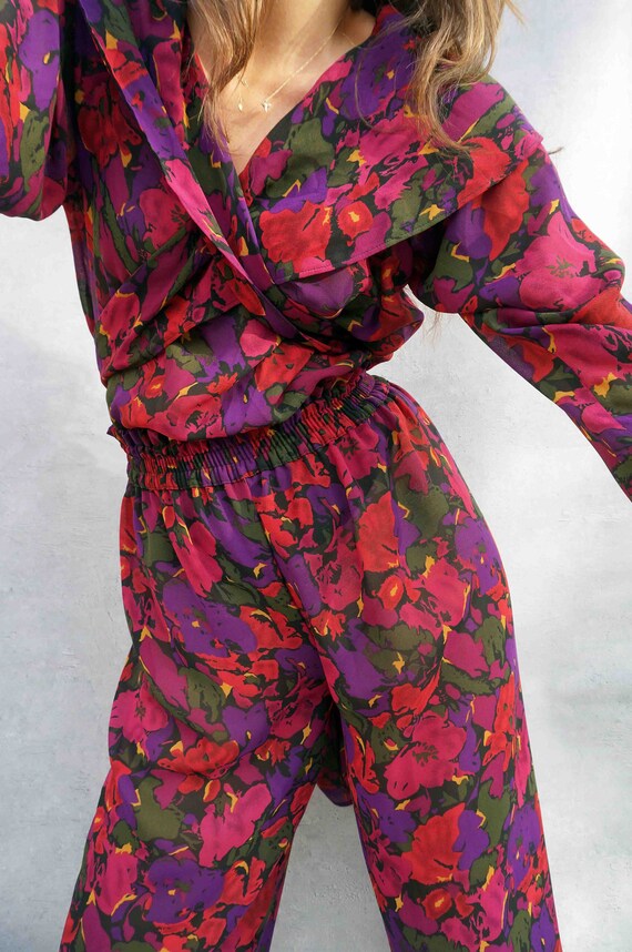 Vintage Floral 3 Piece Matching Top, Pant + Skirt