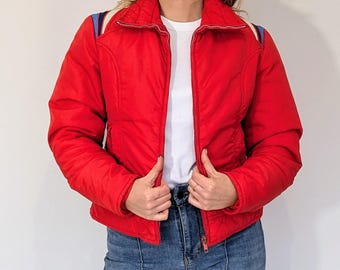 1970s Red Puffer Jacket, 70s Vintage Retro Ski Jacket