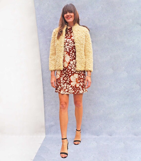 Vintage 70s Cream Shearling Coat, Curly Sheepskin