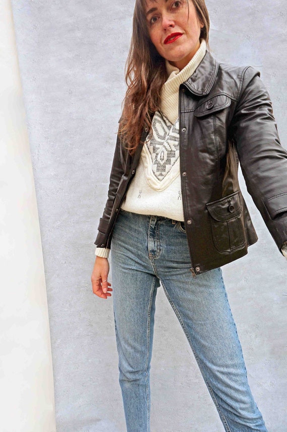 Black Leather Vintage Shacket, 1990s Genuine Leath