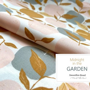 Tessuto moda "Mezzanotte nel giardino - Mele incantate petrolio-blush"
