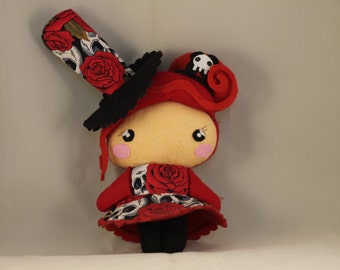 Poupée / Chapeau / Noir et Rouge / Tete de mort / Kawaii