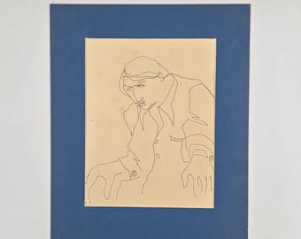 OOAK Fine Art Ink Portrait - Matted and Signed - EARLY McCracken Rome 1964
