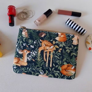 Bolsa com zíper com animais, bolsa de maquiagem, capa de telefone, bolsa, floresta