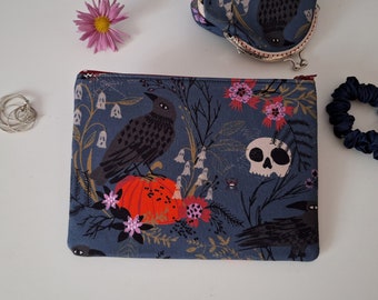 Bolsa con cremallera con cuervos, bolsa de maquillaje, funda para teléfono, bolso, halloween