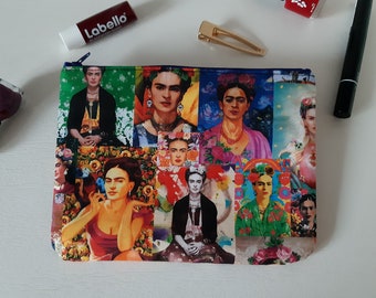 Zippered pouch with Frida, makeup bag, phone case, purse, mexico