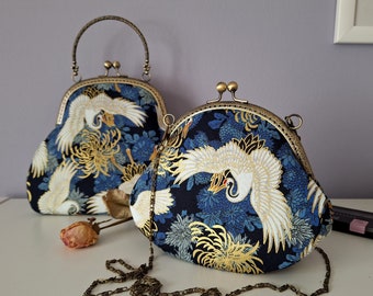 Kiss lock purse with cranes and flowers, purse, oriental