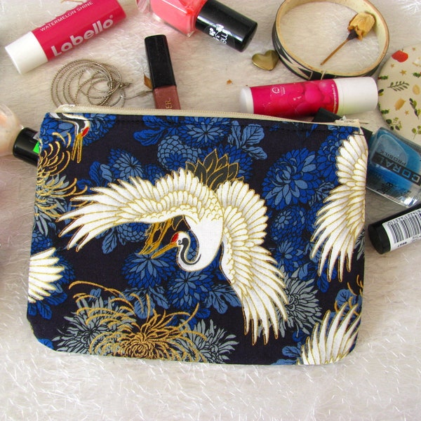 Pochette à fermeture éclair avec grues japonaises, trousse de maquillage, étui pour téléphone, sac à main