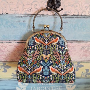 Bolso de mano de noche romántico con pájaros, bolso con cierre de beso, bolso con marco de metal, bolso con asa