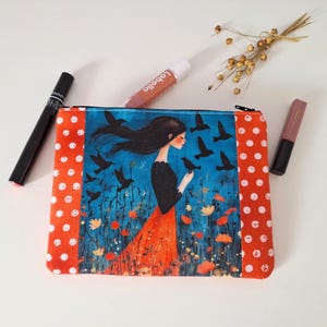 Bolsa con cremallera con niña y pájaros, neceser, funda para teléfono, monedero