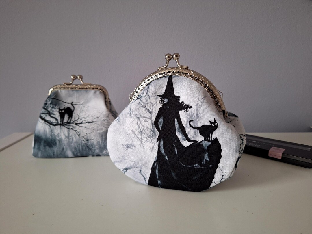 Coin Purse Clutch With Witches, Kiss Lock Purse, Ravens and Cats - Etsy