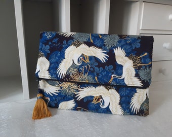 Romantic foldover clutch with cranes, zipper pouch, prom purse, evening clutch, bridesmaid gifts set