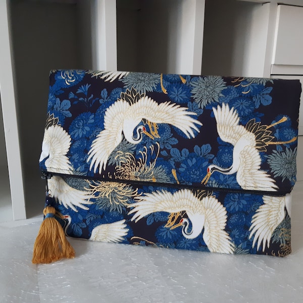 Pochette pliante romantique avec grues, pochette à fermeture éclair, sac à main pour bal de promo, pochette de soirée, coffret cadeau de demoiselle d'honneur