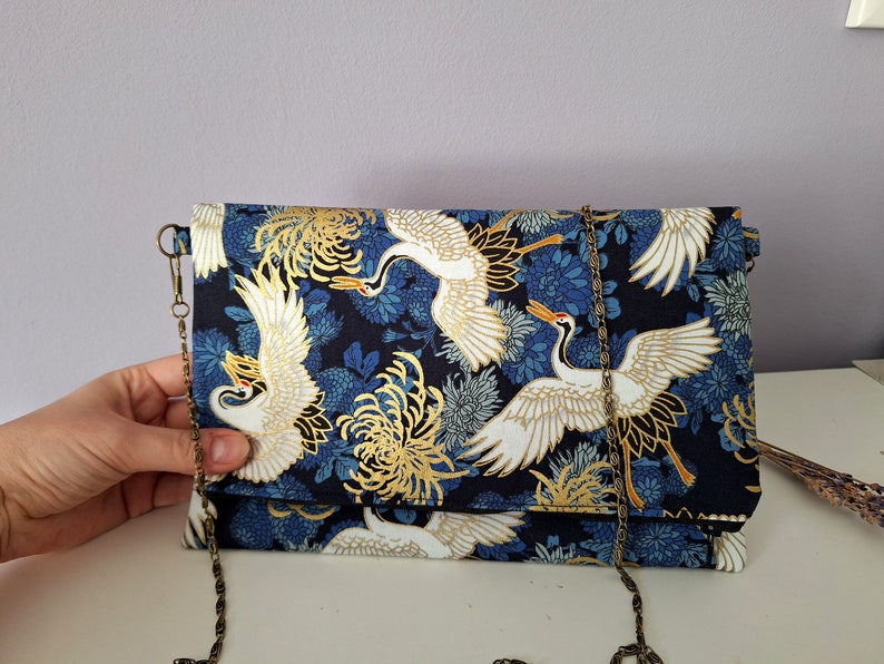 Romantische Foldover Clutch mit Kranichen, Reißverschlusstasche, Abendtasche, Brautjungfer Geschenke Set Bild 9