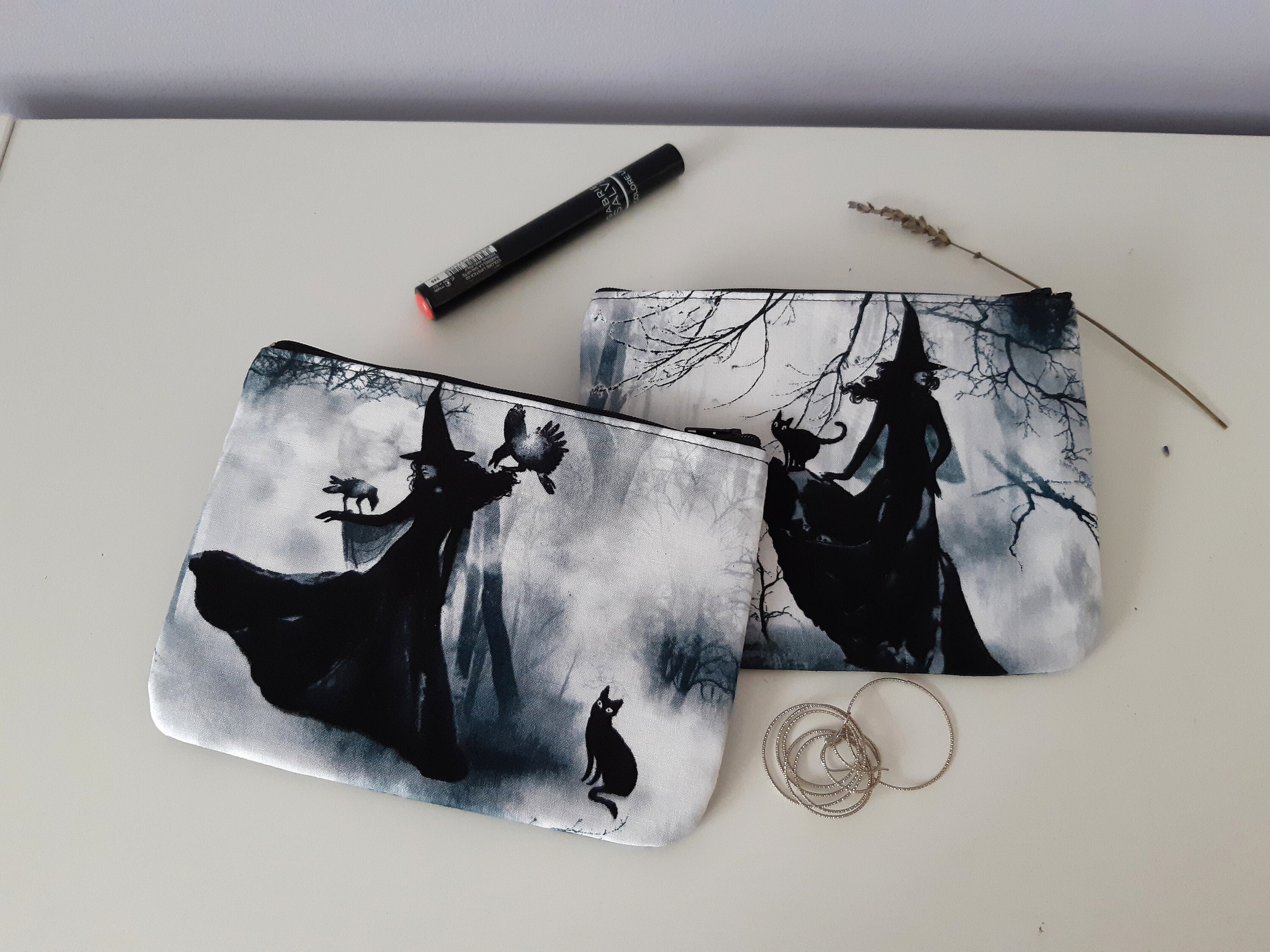Zippered pouch with beautiful witches, makeup bag, phone case, purse, witchcraft