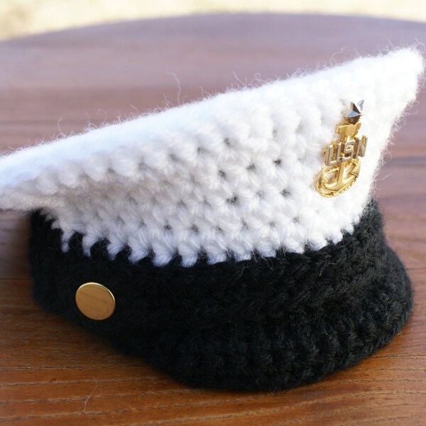 FREE Pattern, 0-3, Military Hat, Crochet Pattern, Military Dress Hat, Dress Cap, Dress Whites, PDF, Baby Militay Hat, Photo Prop, Police Hat