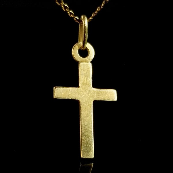 Vintage 18k Cross Pendant, Yellow Gold, 1 inch by 7/16 inch, UNO A ERRE Signed, Unisex, Crucifix, Jesus, Charm Everyday, Minimal Design