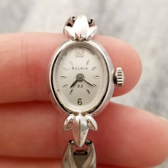 Vintage Bulova 14k White Gold Ladies Watch Face 1… - image 2