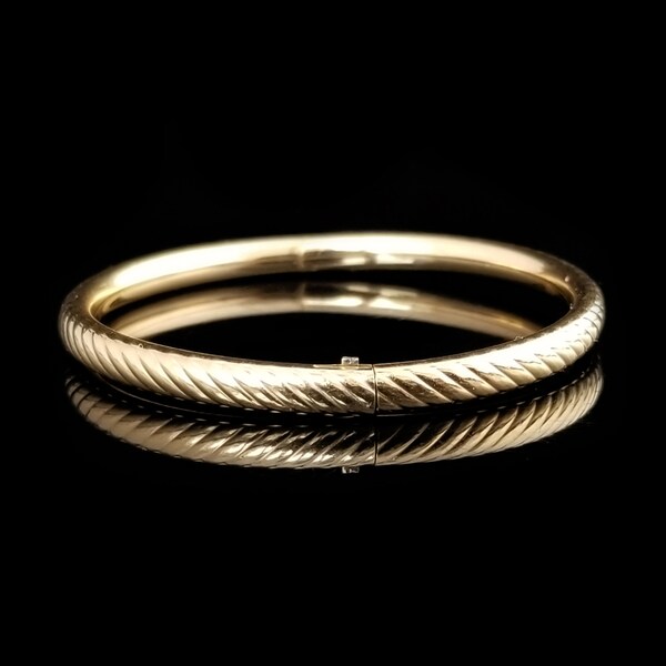 Vintage Baby Size Twist Bangle Bracelet, 4mm Wide, 5 Inches Around, 14k Gold Fillled, Kiddie Kraft, Estate Jewelry, Hinged Slide Closure