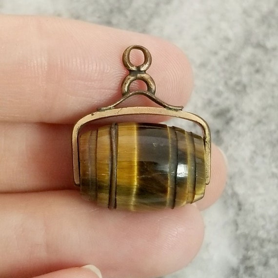 Victorian Tigers Eye Barrel Shape Hard Stone Spin… - image 2