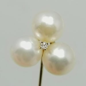 Vintage 10k Cultured Pearl Tiny Diamond Stick Pin Brooch Unsigned