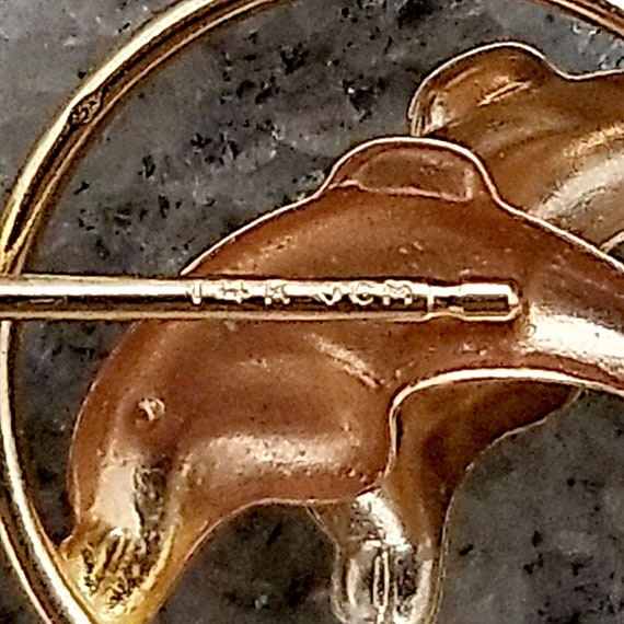 Vintage 14k Dolphin Dangle Earrings, 7/8 Inch Lon… - image 5