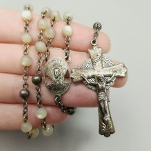 Vintage Sterling Silver Mother Of Pearl Rosary Catholic Creed Crucifix