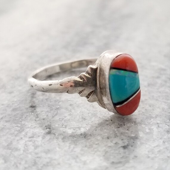 Vintage Sterling Inlaid Turquoise, Coral, Opal an… - image 4