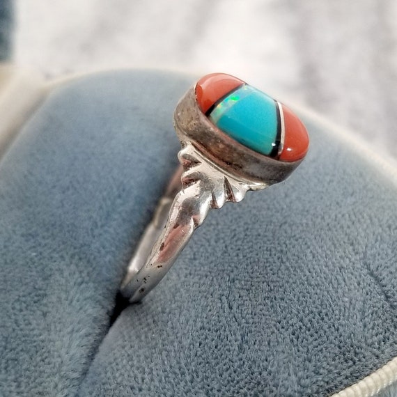 Vintage Sterling Inlaid Turquoise, Coral, Opal an… - image 8