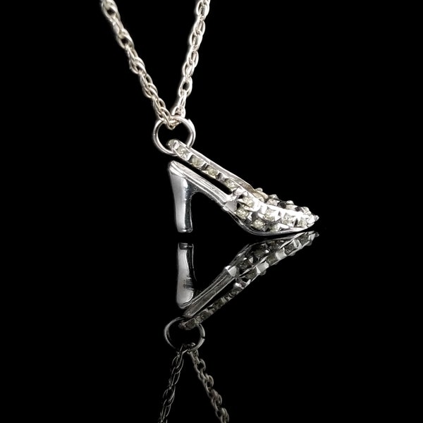 14k High Heel Shoe, White Gold, 3D Pendant / Charm, Estate Jewelry, Bracelet, Necklace, Fashion Icon Shoe Lover, Gemstone Accents