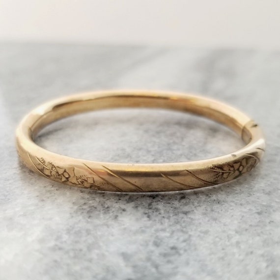 Vintage Floral Engraved Baby Bangle, 5 1/4 Inches… - image 5