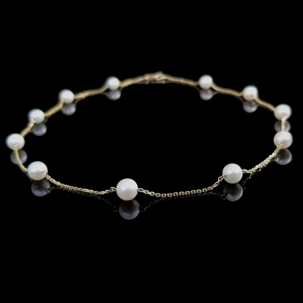 RESERVED - 14k Pearl and Gold Chain Necklace, Gold Chain and Clasp, 16 Inches Long, 5.9mm Round Beads, Classic Estate Jewelry, R.C.I