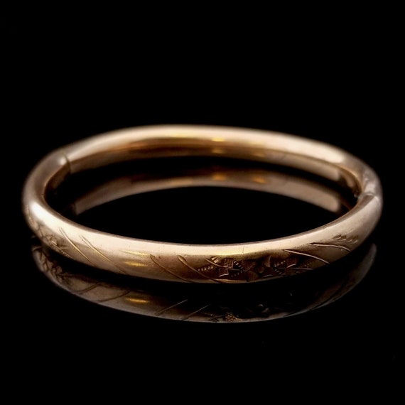 Vintage Floral Engraved Baby Bangle, 5 1/4 Inches… - image 1