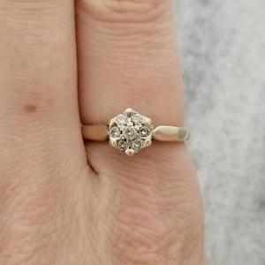 Vintage 10K Diamond Cluster Ring, Size 7, 6.8mm Tall, Seven Small Diamonds