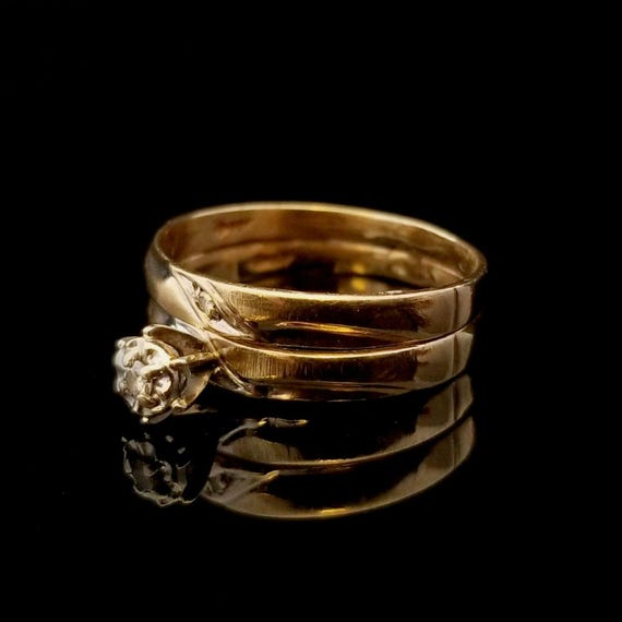 Vintage 10k Small Diamond Engagement Ring and Band, S… - Gem