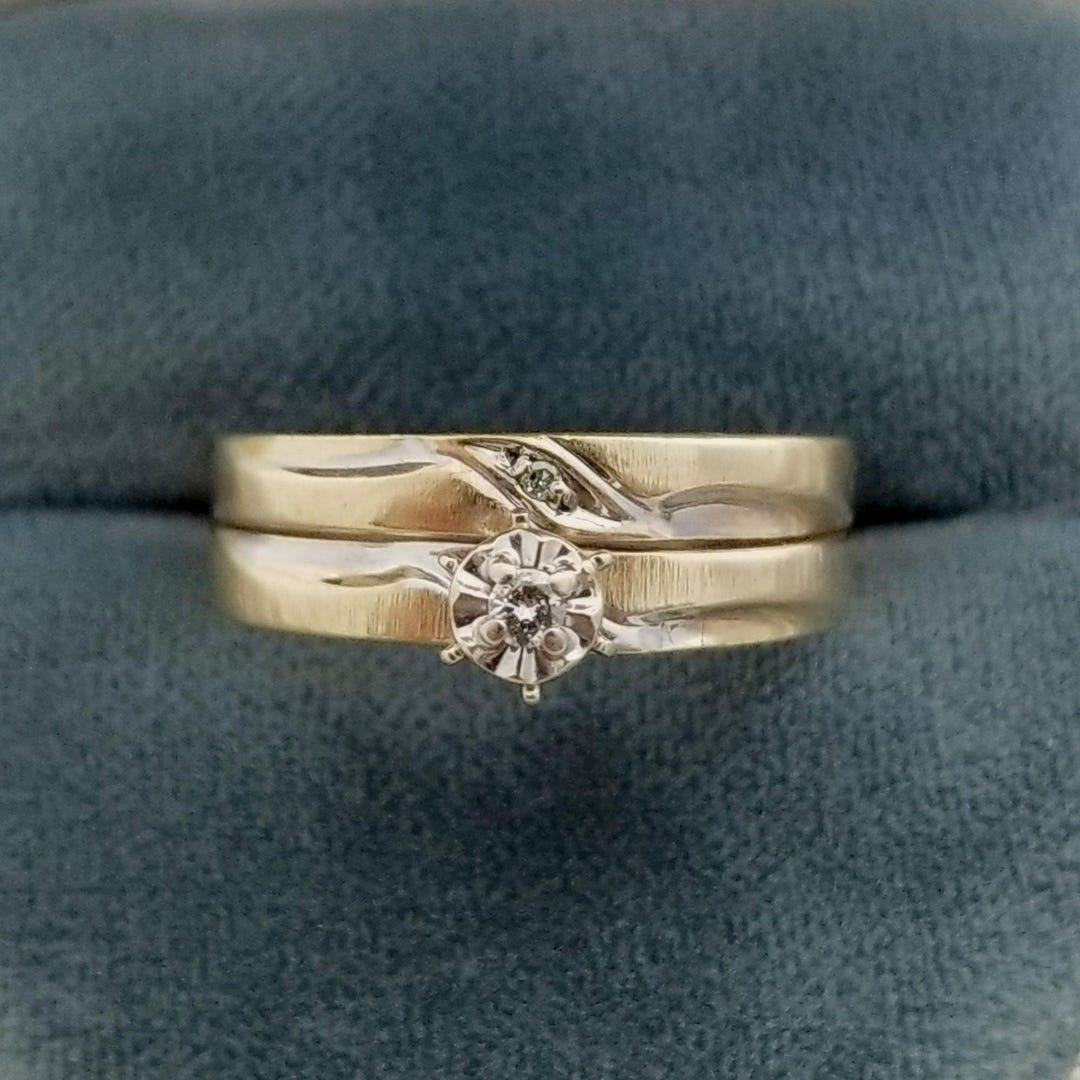 Vintage 10k Small Diamond Engagement Ring and Band, Size 6, Promise
