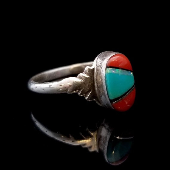 Vintage Sterling Inlaid Turquoise, Coral, Opal an… - image 2